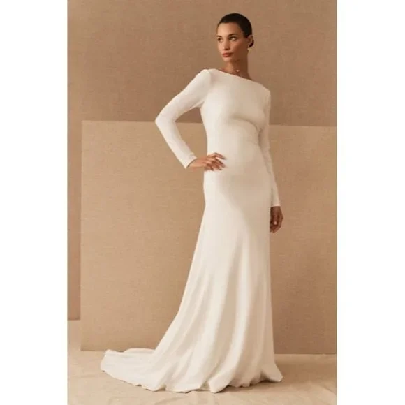Tadashi Shoji | Dresses | Bhldn Tadashi Shoji Maven Wedding Gown Size 4  Crepe Long Sleeve Sample | Poshmark